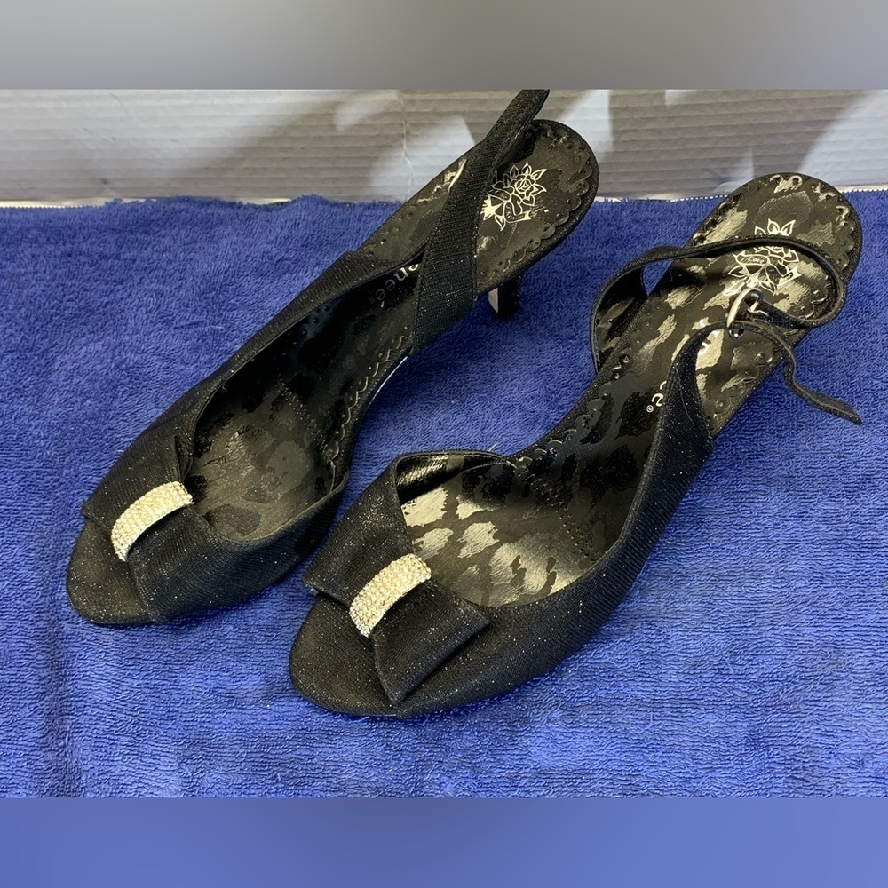 J. Renee 10.5 Dayna Black Slingback Pump Renee Glimmer Heel Rhinestones Glitter